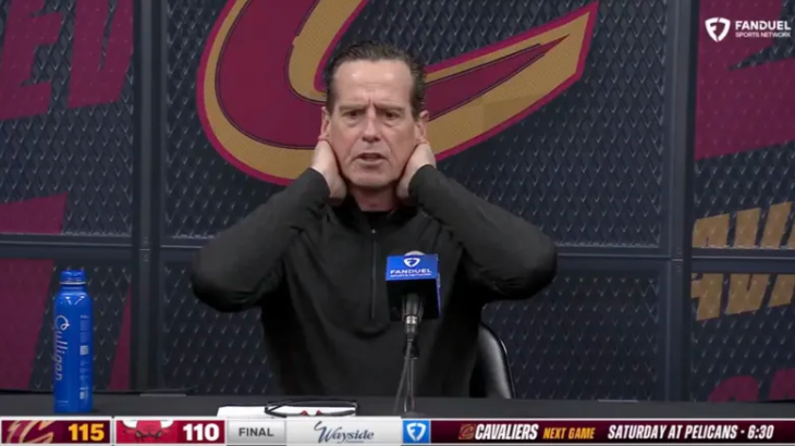 NBA常规赛，骑士115-110战胜公牛。赛后骑士主帅肯尼-阿特金森接受了记