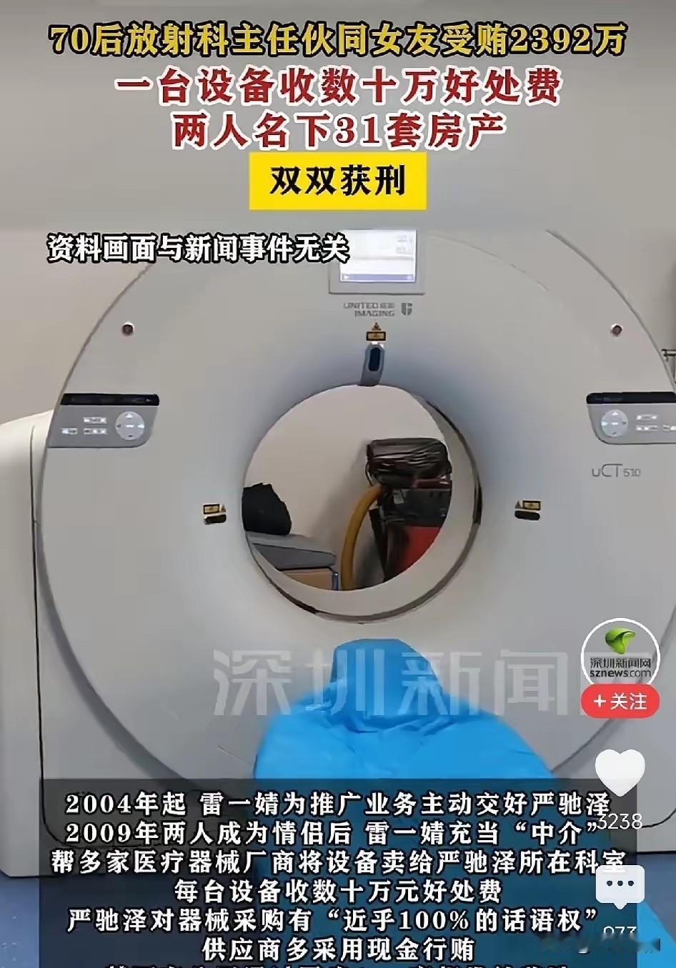 太贪婪了！天津，三甲医院70后放射科主任，手握CT核磁采购大权，女友辞职当中间商