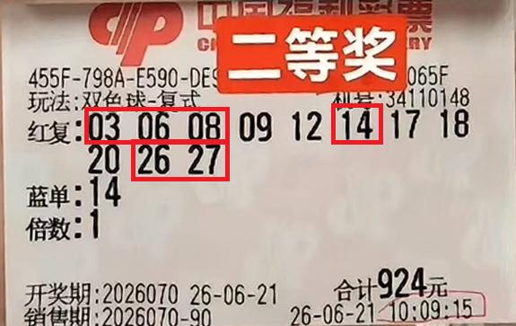 双色球26070期遗憾时刻！两张复式各差一号，错失581万头奖.双色球260