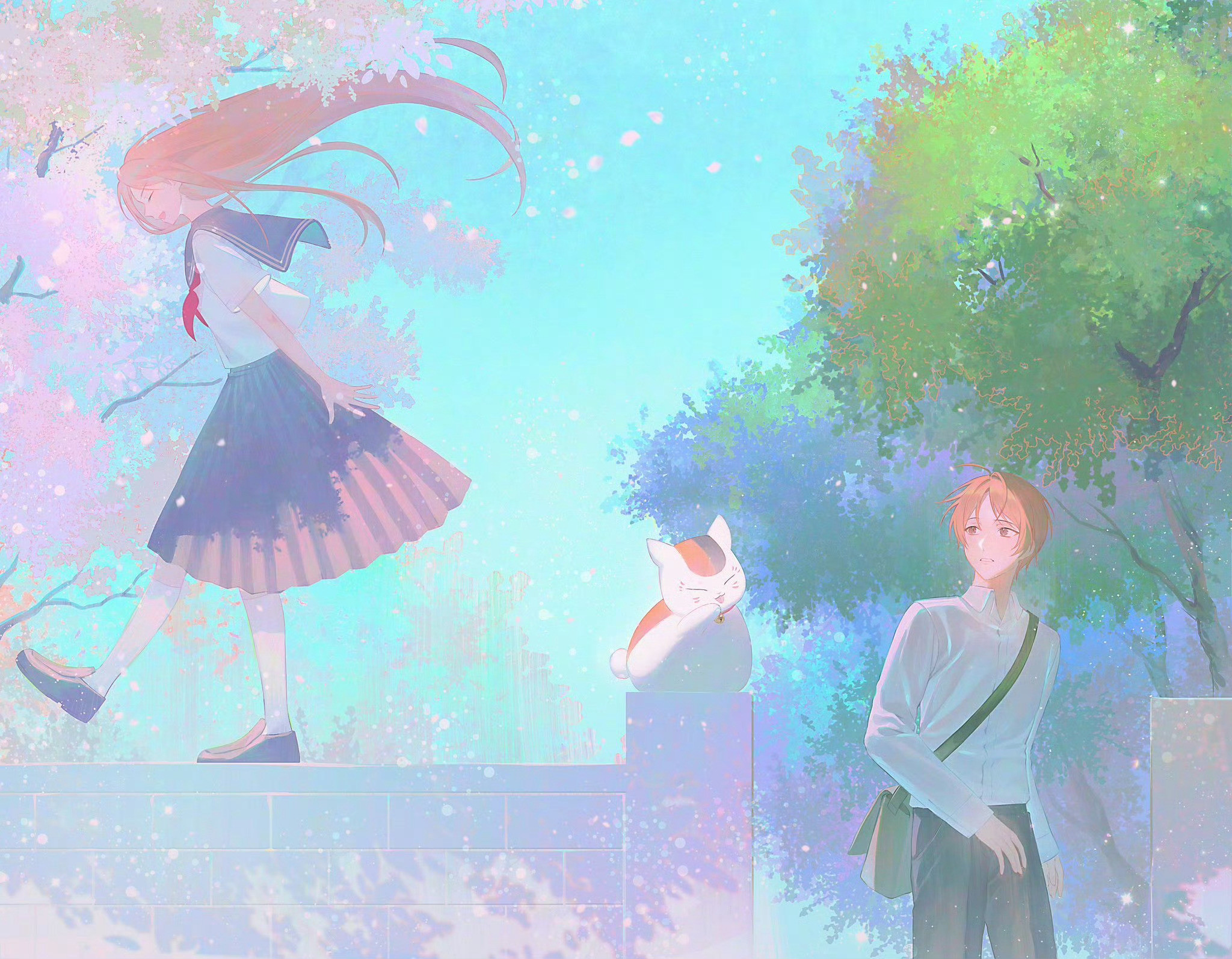 夏目友人帐夏目贵志和夏目玲子这场景好美！（画师MIso_ka_）​