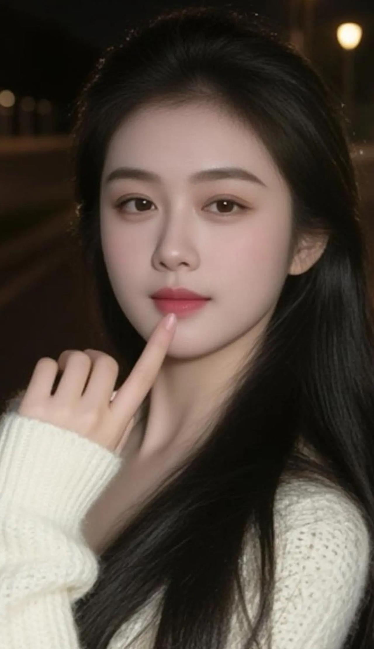 《夜之温柔》白毛衣裹着暖意，长发在夜色里轻扬，她指尖的温柔，是寒夜里最动人的星