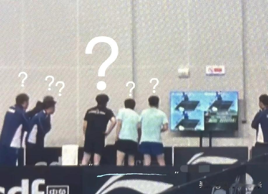 男队也是很关注莎莎和曼昱的争议球，回放时，个个伸长了脖子看，八卦属性暴露无遗。