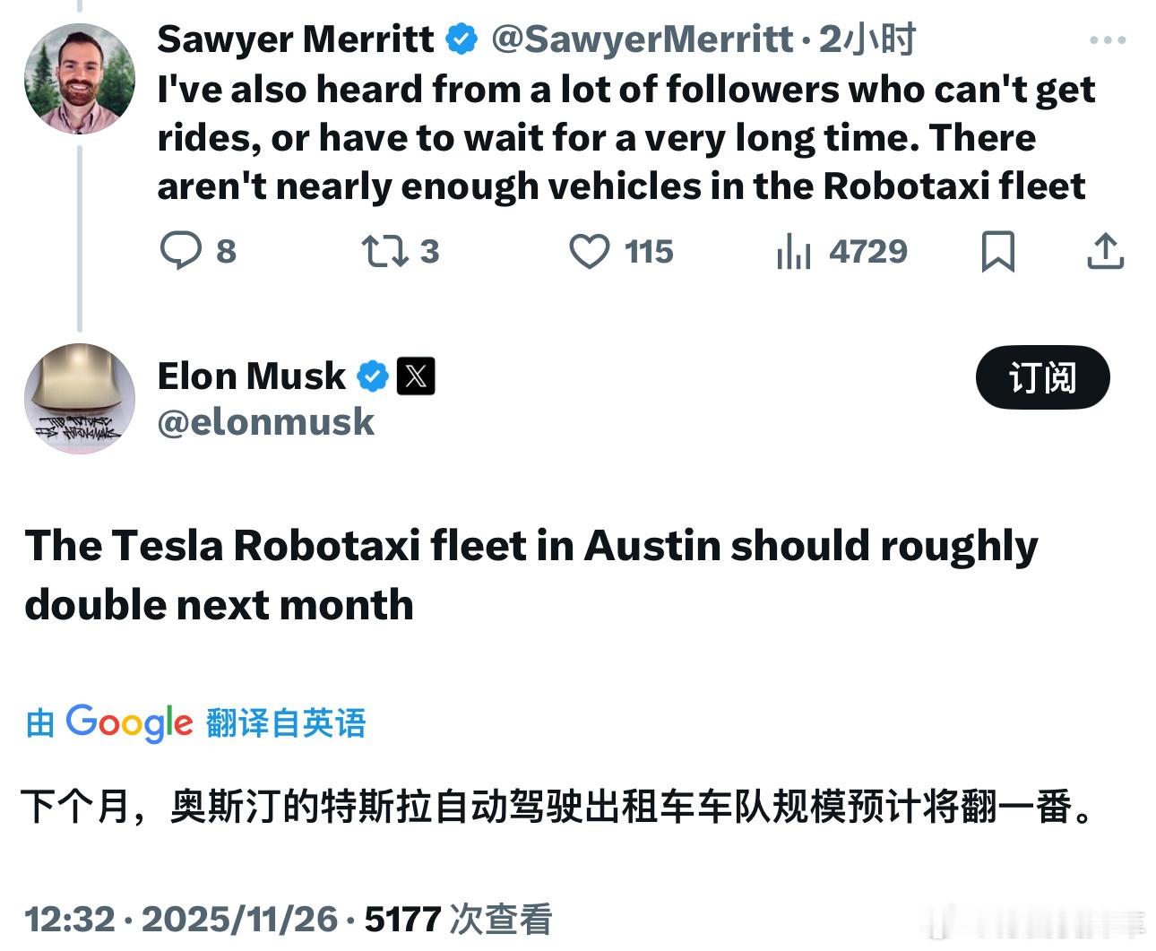 特斯拉用量产乘用车做Robotaxi，所以车队扩大规模可以用翻一倍，虽然现在实际