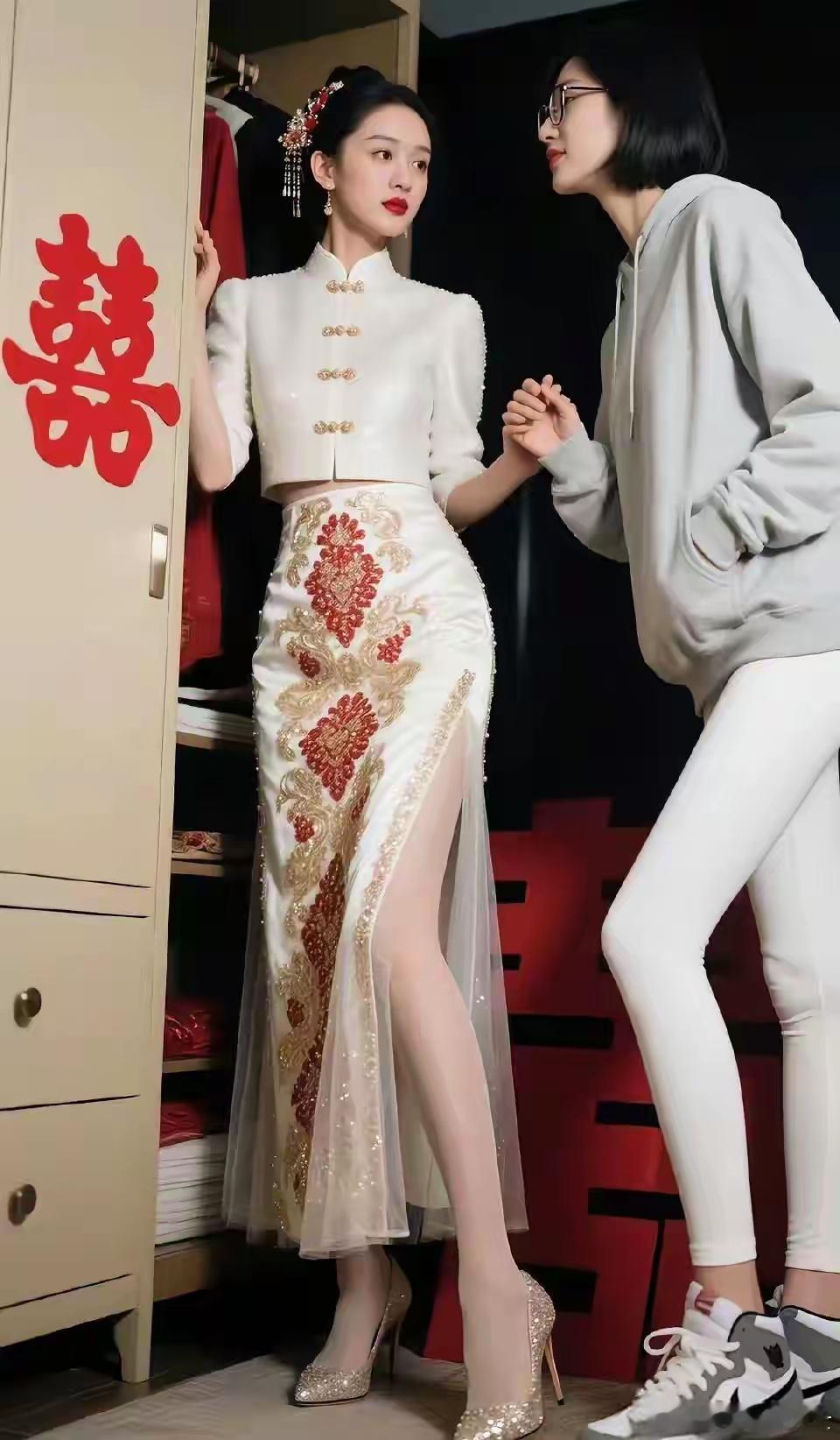 一枝红杏出墙来了新娘很漂亮，我喜欢戴眼镜的