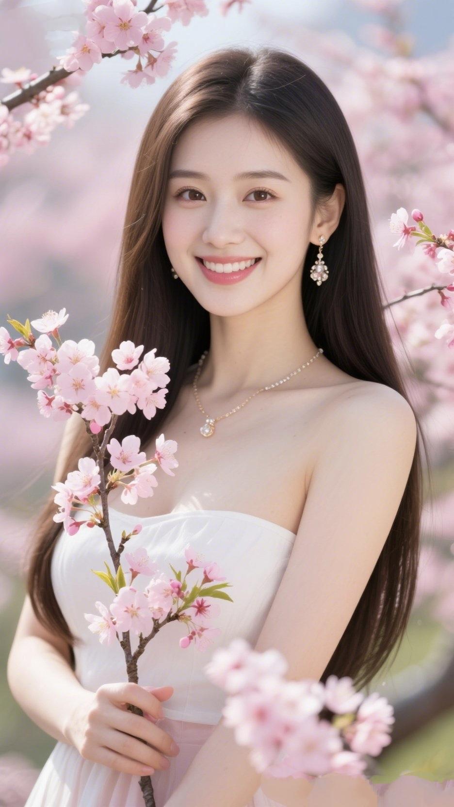 《樱下春颜》风牵樱雪漫晴川，漫过春山到鬓边。一树轻红凝晓露，半肩柔色映清