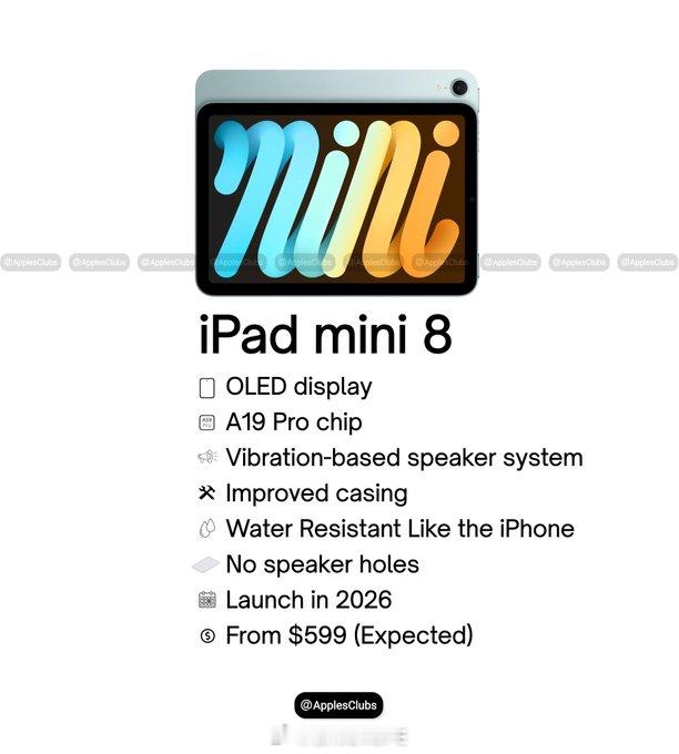 iPadmini8有望成为一款掌上电脑中的性能怪兽。OLED显示屏、A