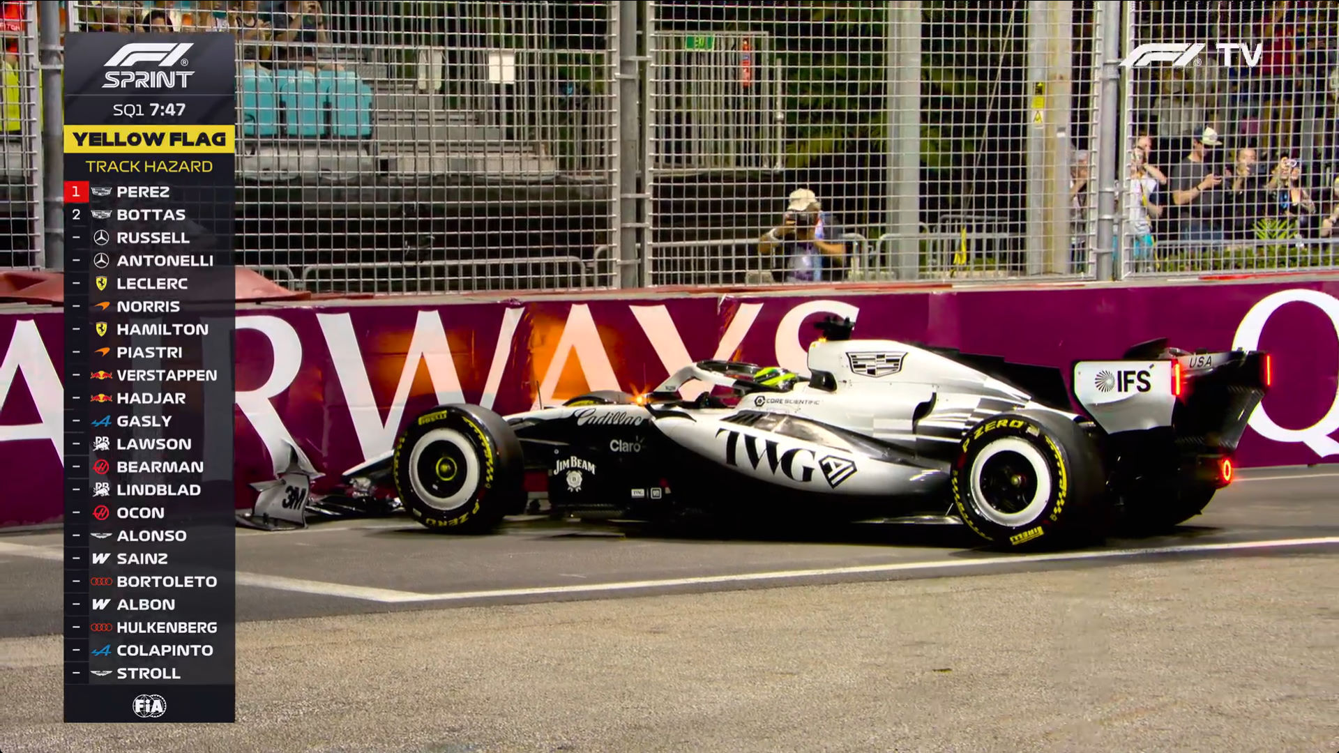 F1新加坡冲刺赛排位赛：维斯塔潘取得杆位，拉塞尔和勒克莱尔分列2-3，4-10位