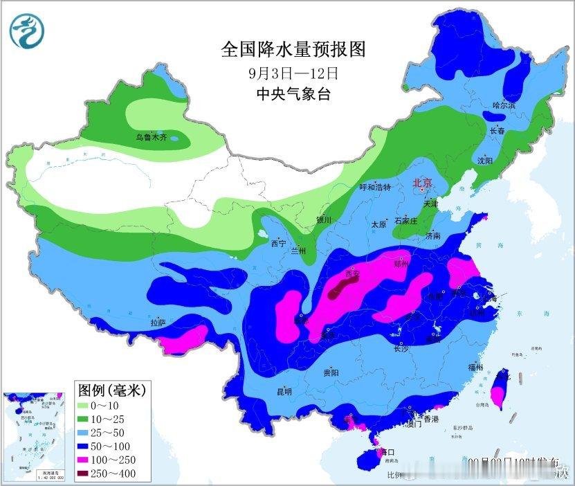 【降水展望】今后10天，副热带高压北侧边缘的冷暖空气交汇区，主要在黄河-长江之间