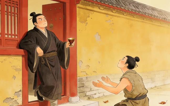 齐国有个中大夫叫夷射，陪齐王喝酒，喝得半醉，靠在宫门上。守门的刖跪（受过砍脚刑的