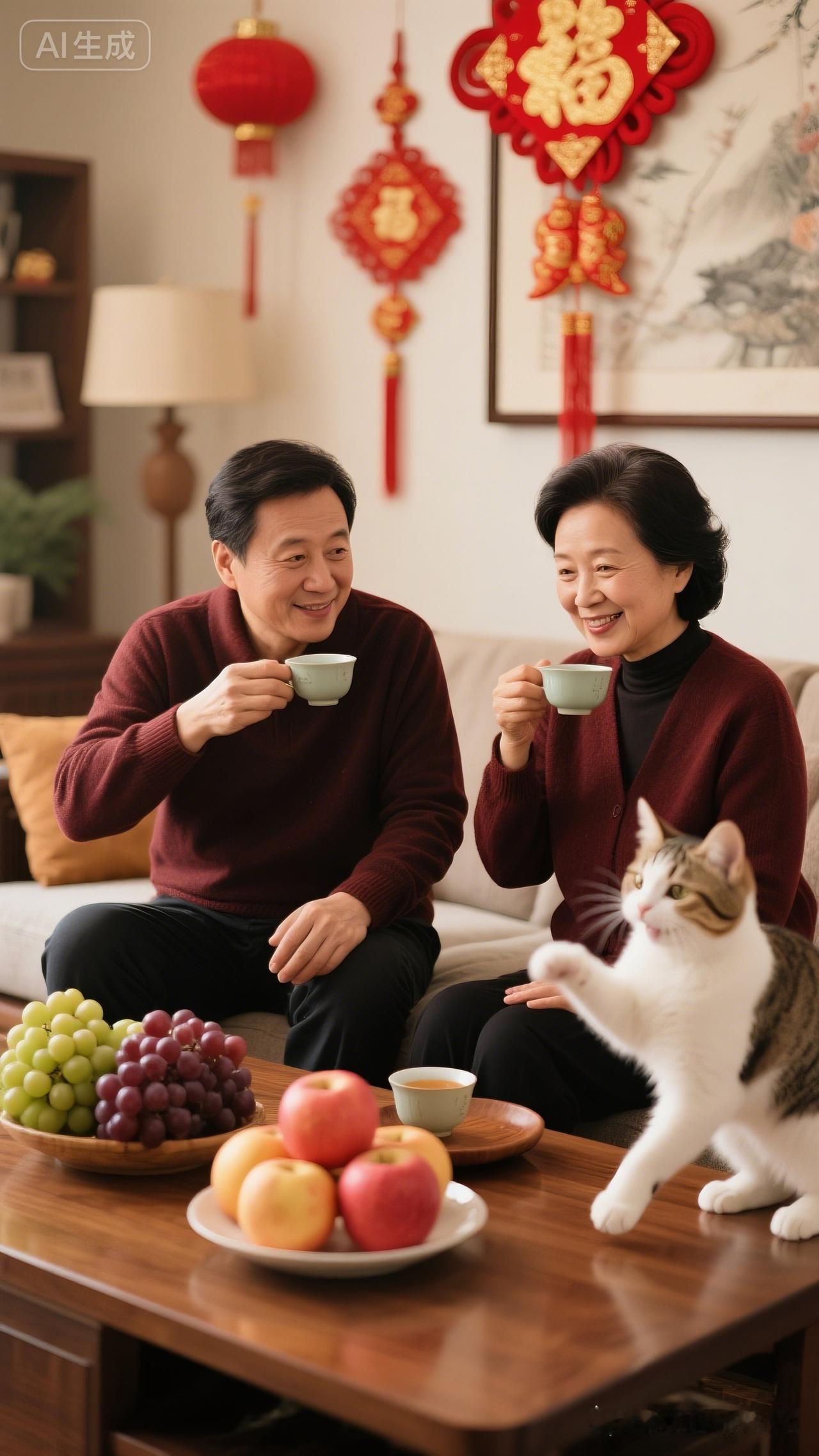 温馨家庭时光，猫儿也来一起品茶🍵🐱🏡