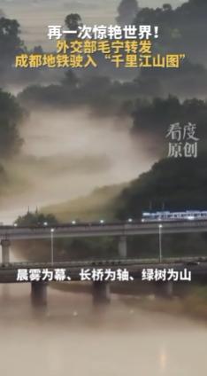 “上新华社了！”成都，一名男子操控无人机时，恰好拍到地铁驶过金马河大桥，幸运地拍