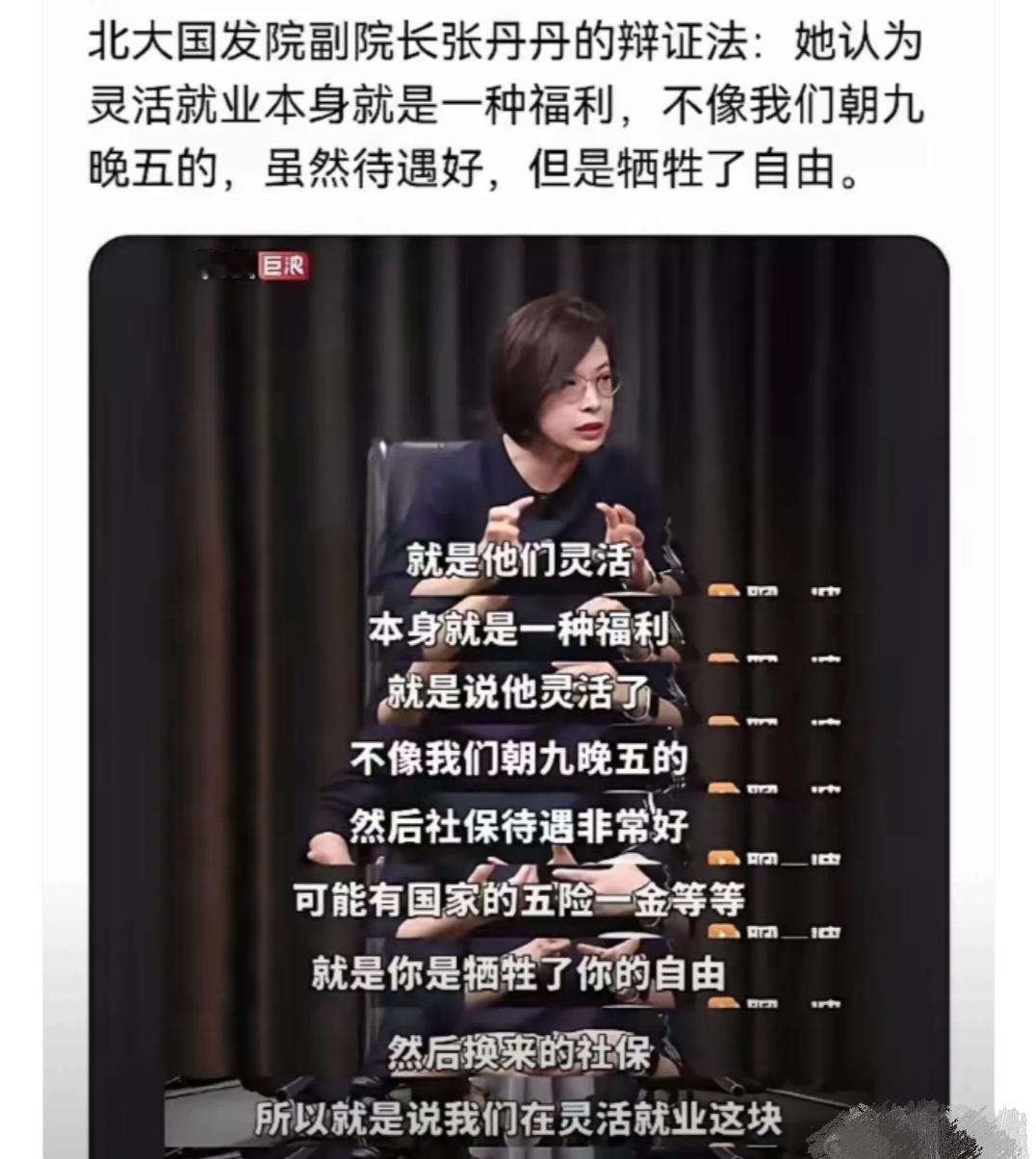 北大教授张丹丹谈灵活就业：这是一种福利，不像我们朝九晚五，牺牲了自由。灵活就业