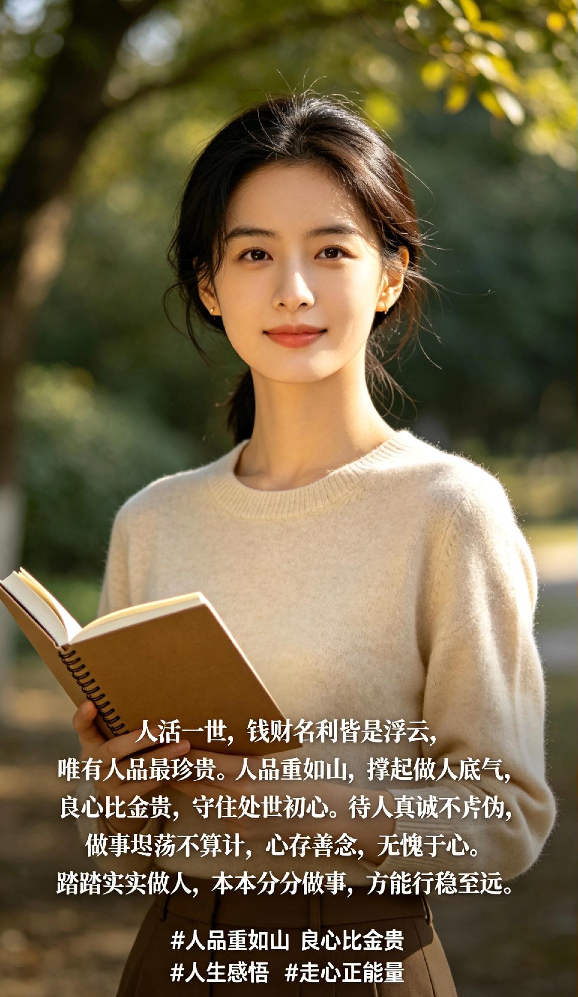 人活一世，钱财名利皆是浮云，唯有人品最珍贵。人品重如山，撑起做人底气，良心比金贵