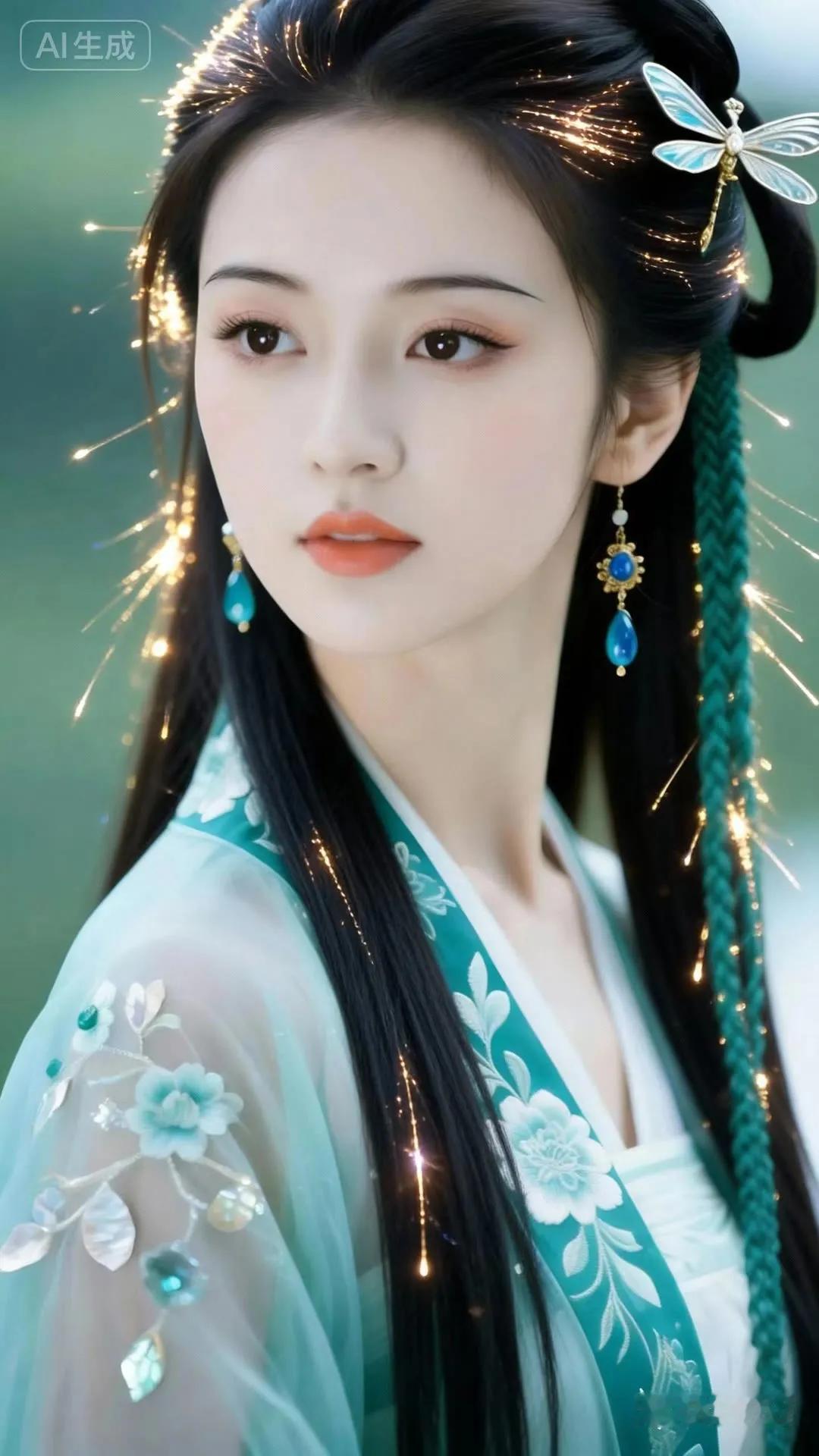 梦幻古风少女，轻盈纱裙，精致发饰，宛如画中仙子。