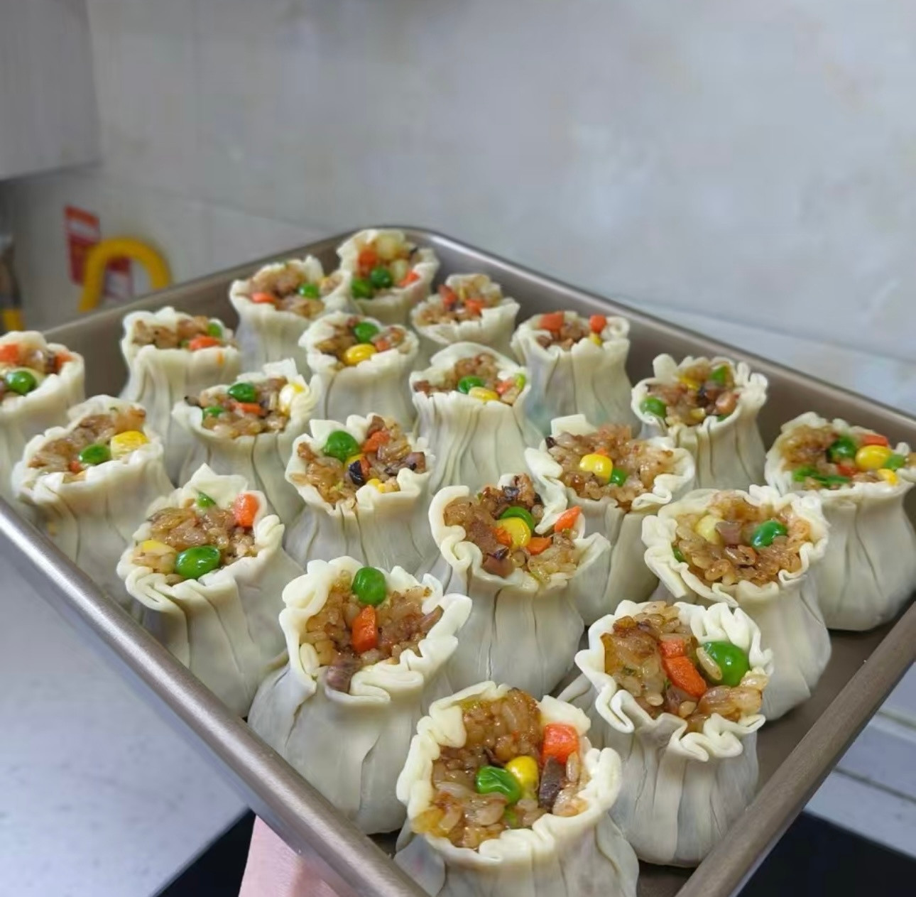 这半年我学会了包包子，馄饨，馒头，烧卖包子是最难的，光捏褶子，试了n回，现在捏的