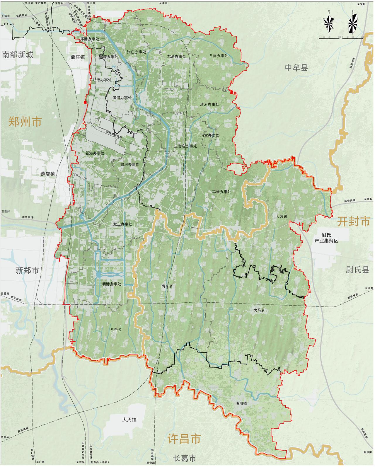 郑州航空港区代管新郑的面积最多！郑州航空港综合实验区位于郑汴许交界处，规划范围
