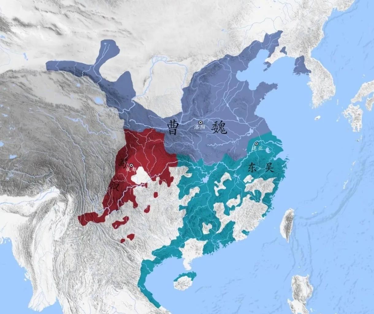 这才是真实版三国地图，许多地方都没有实际控制！蜀汉常说“占了益州”，可实际上