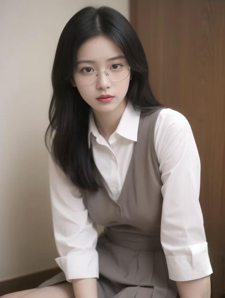 清新校园风，白衬衫+灰色背心裙，甜美少女心💕