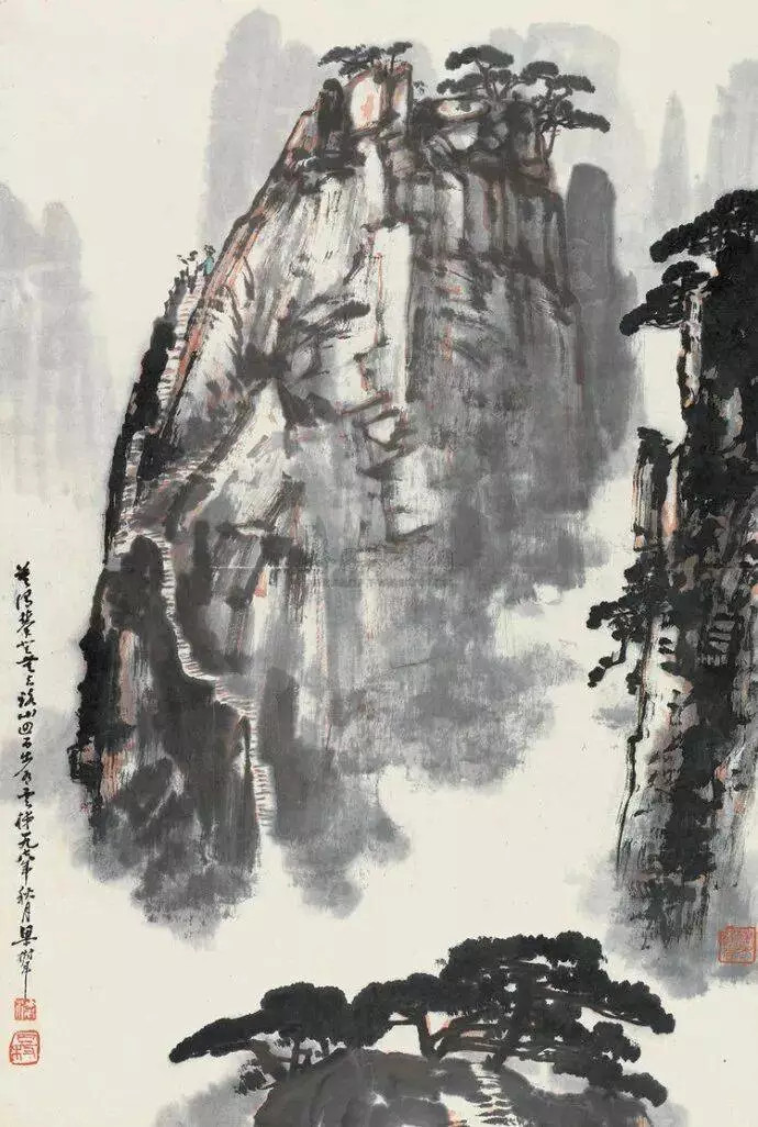 梁树年山水画。梁树年（1911--2005），名豆村，堂号安樗，斋号警退斋；北京