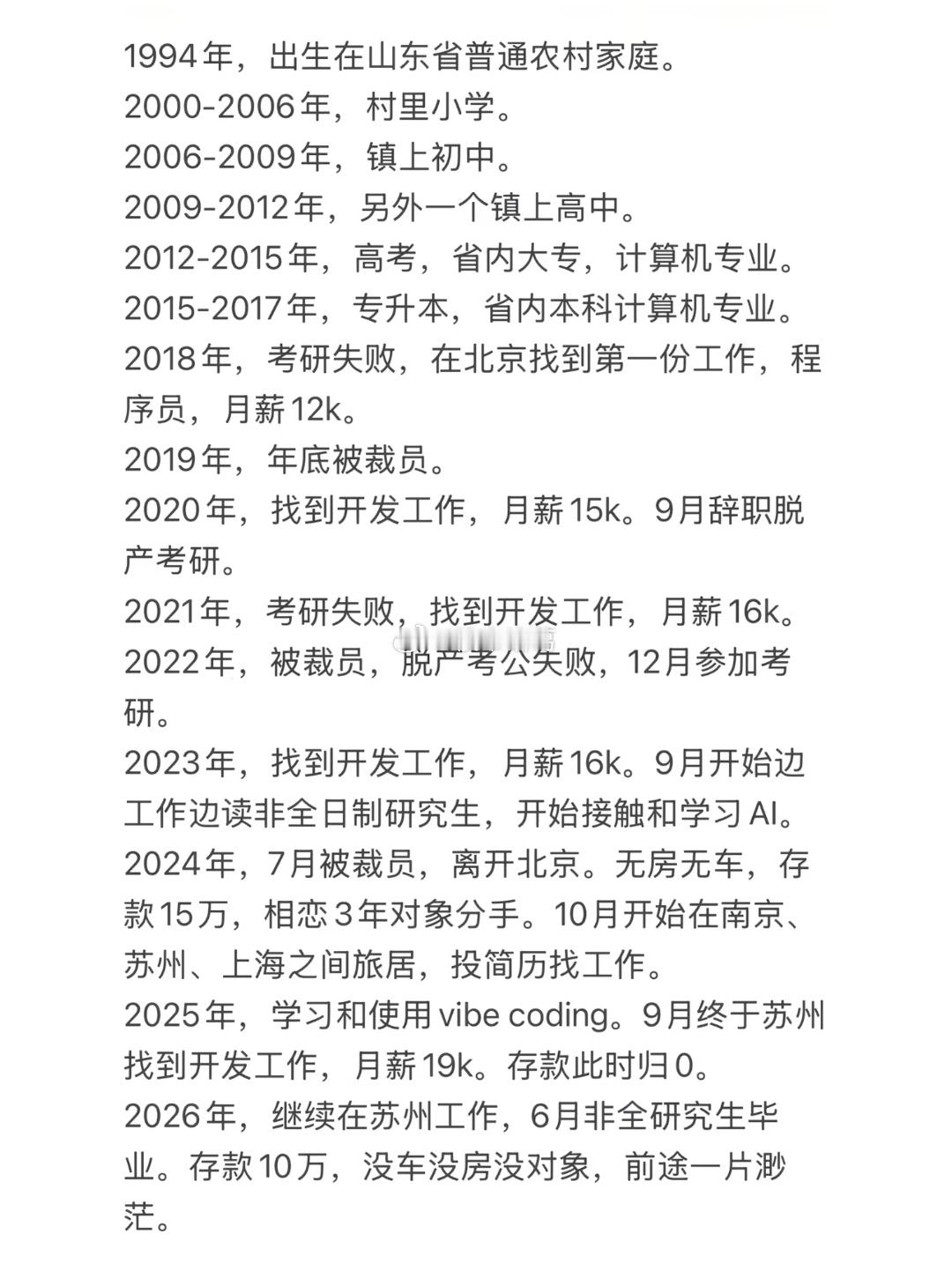 一位90后山东网友的成长经历：