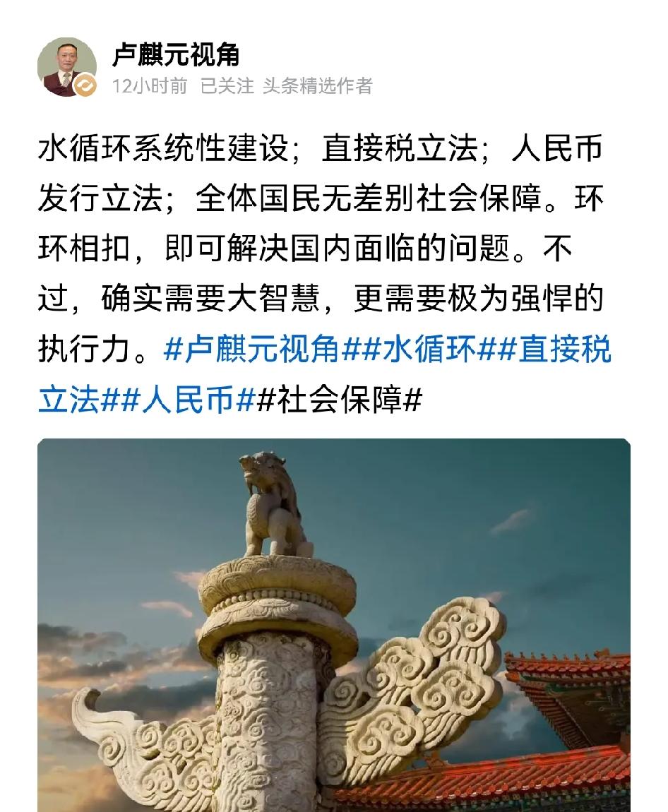 著名经济学家卢麒元再次提出他的重磅超级大建议：应该马上开启全国水循环系统建设！！