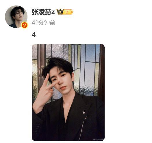 张凌赫自拍上新！这次是“4”，复习一下之前的123，这些都是属于慕容二少的自拍吧