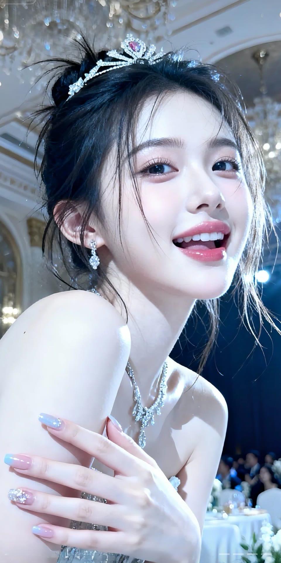 玉人如花笑，珠帘映月明。