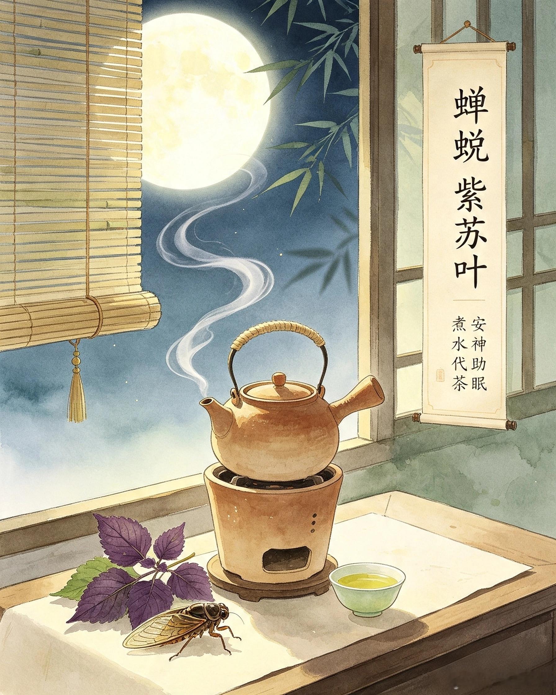 蝉蜕6g、紫苏叶6g煮水代茶饮，侧重安神助眠解析一、配伍为什么能安神安眠蝉蜕入