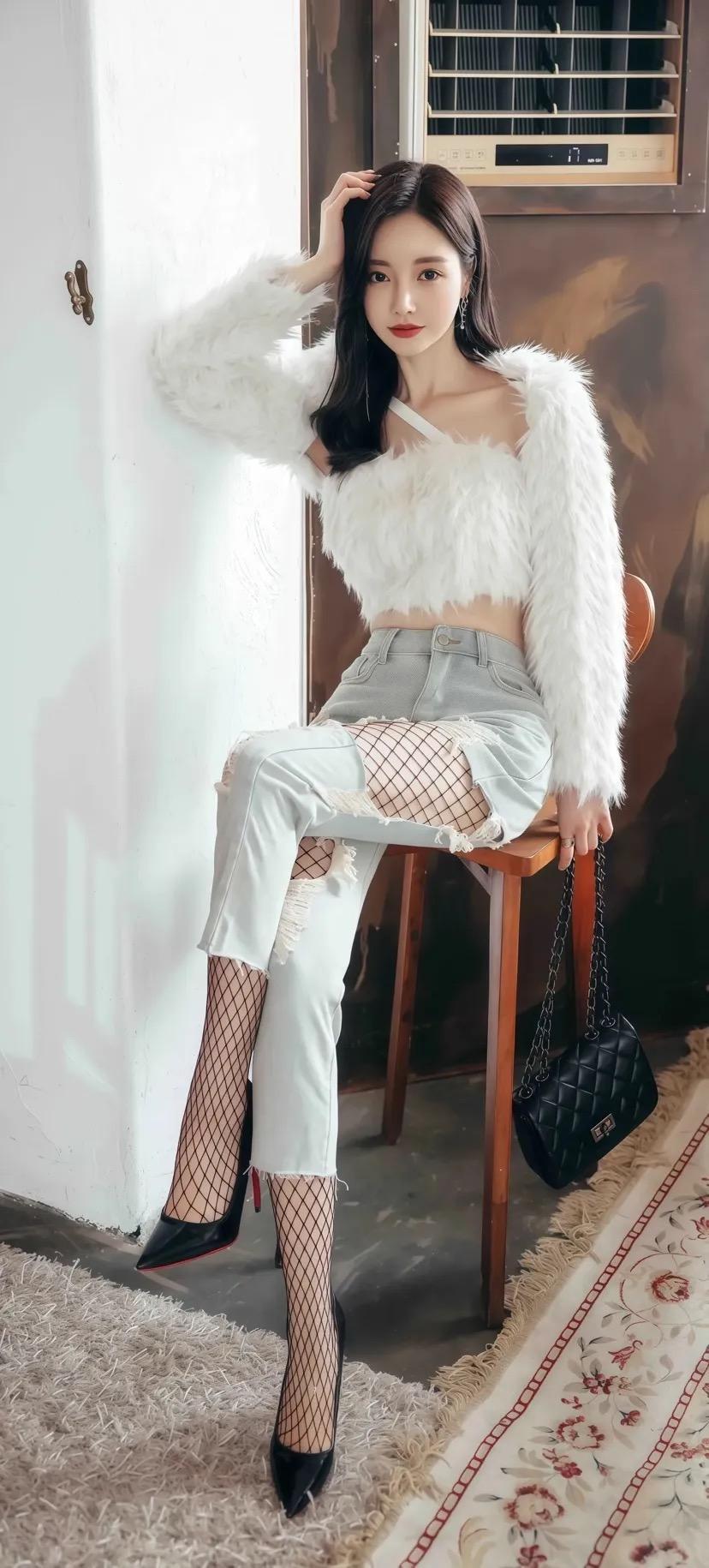 复古风穿搭，毛绒外套+网袜，时髦又温暖！