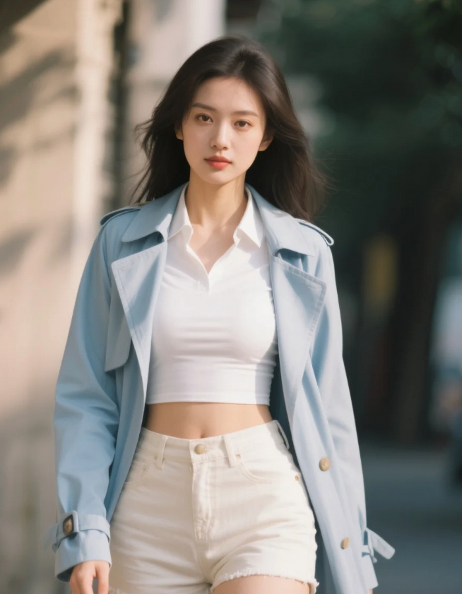阴天穿风衣的女人，热裤下露出的膝盖比任何占卜都准