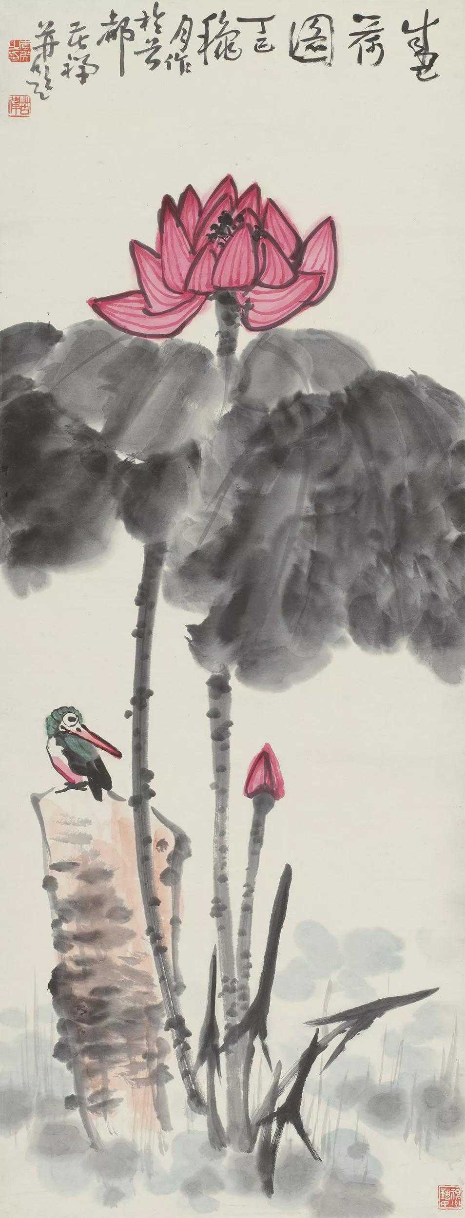 李苦禅对传统写意画有深刻的研究，早期作品受白石先生影响，其后力追青藤、八大，广涉