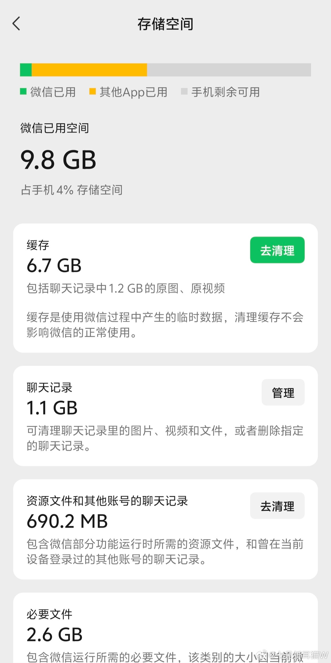 微信为什么会有几十个G原来大家平时都不清理微信记录吗？每天各种信息群聊，自动缓存