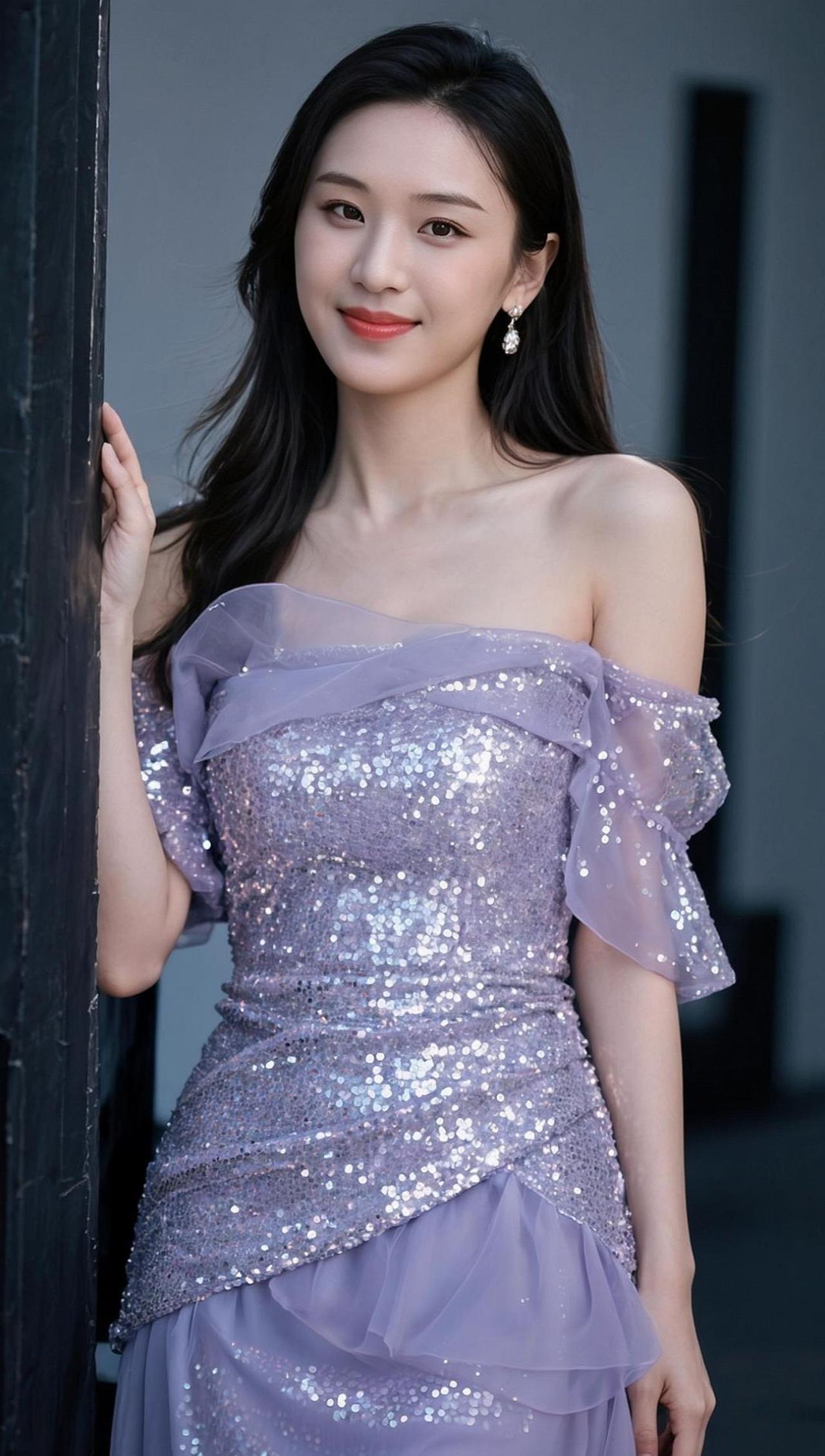 紫色亮片裙在灯光下闪烁，像星河坠落肩头，秀出自信与优雅，这大概就是舞台的魅力吧～