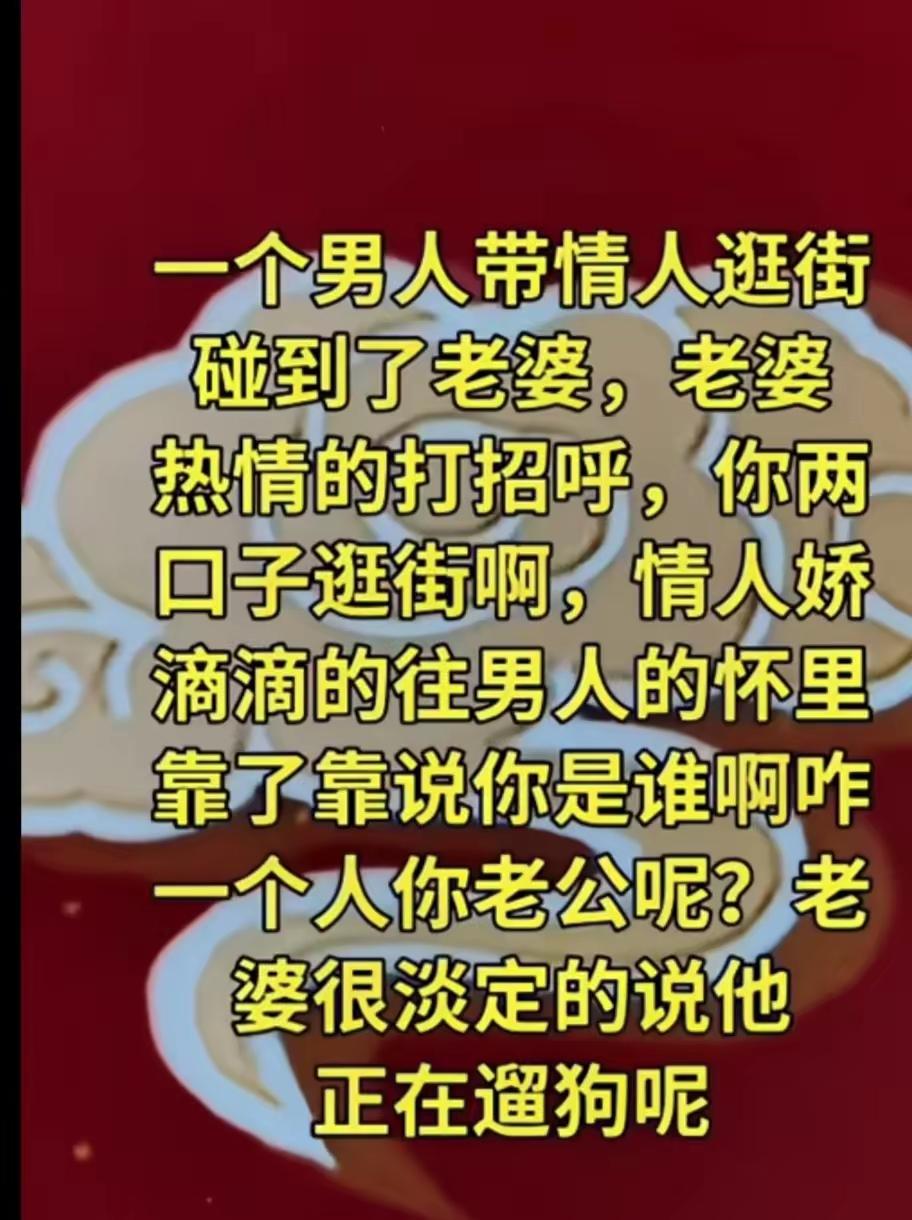 骂人不带脏字一个男人带着情人逛街，突然碰到了老婆，男人吓得不敢说话，老婆并热