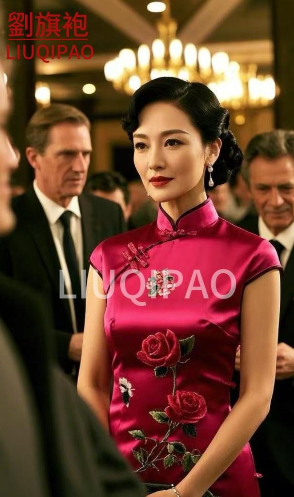 这位女士穿着漂亮的旗袍，好优雅！