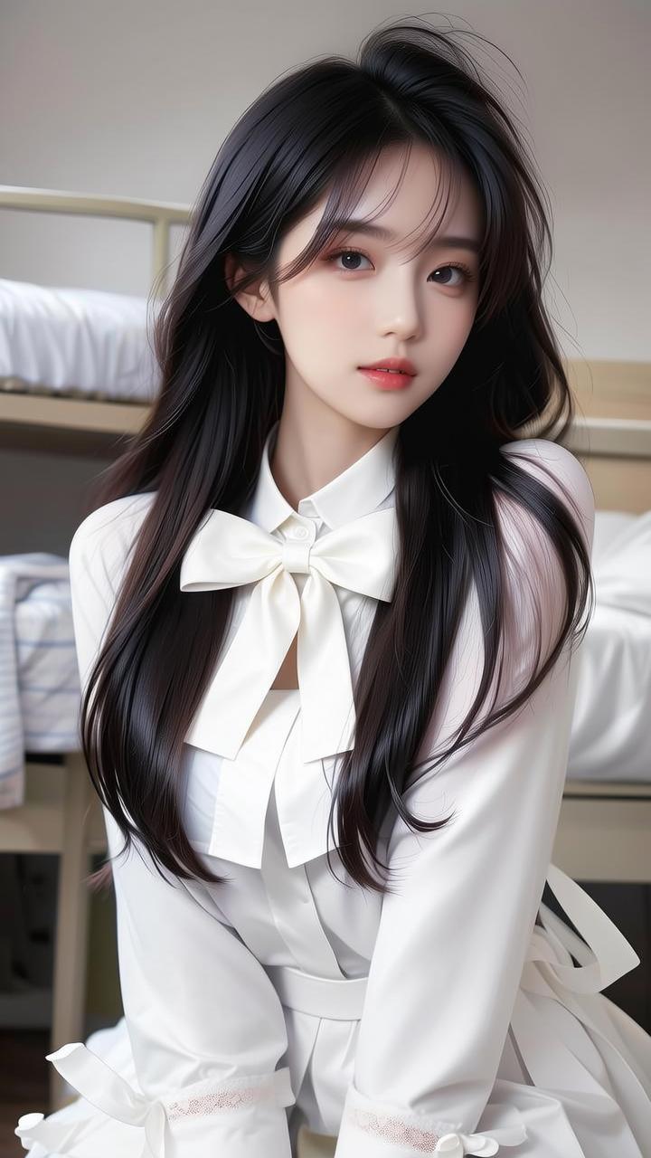 甜美少女风，白色蝴蝶结衬衫，清新自然，少女心爆棚！💖💖💖