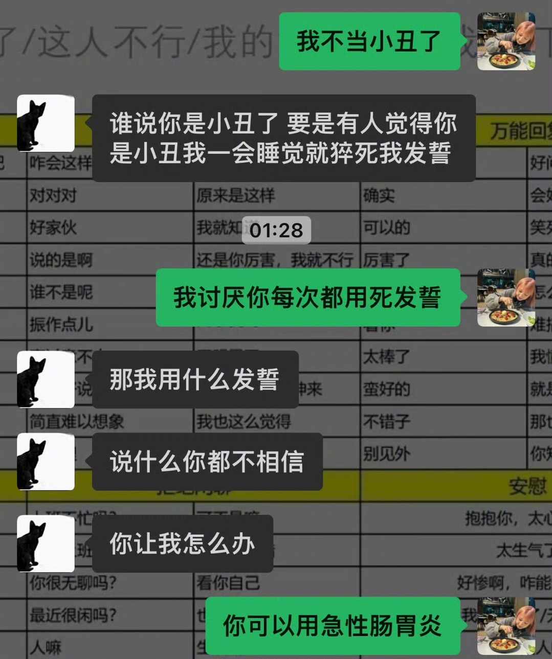 翻到谈恋爱时候的吵架截图，每次看都被自己幽默到：