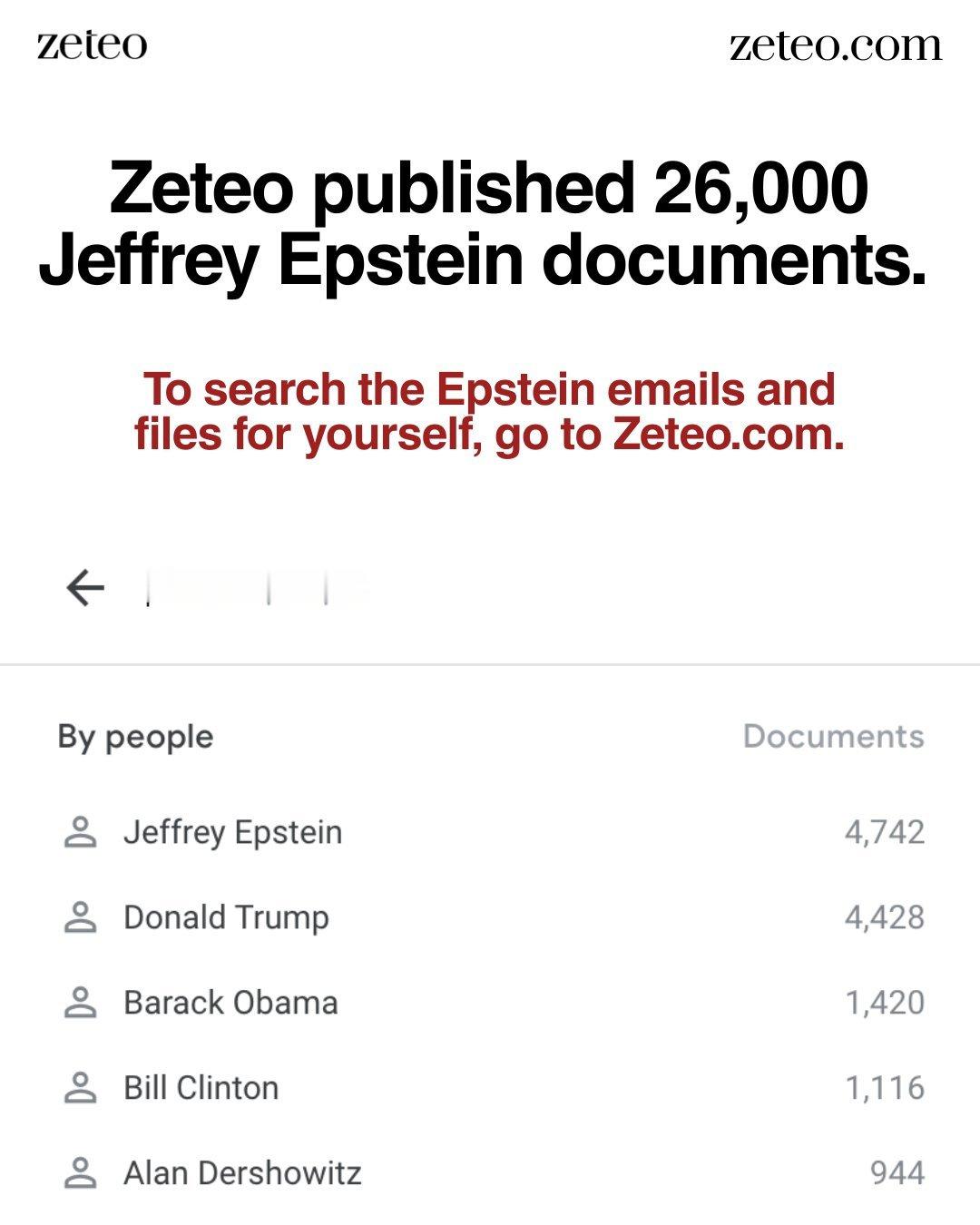 🔻美国Zeteo公司建立了最新公布的2.6万份爱泼斯坦文件可检索数据库。?