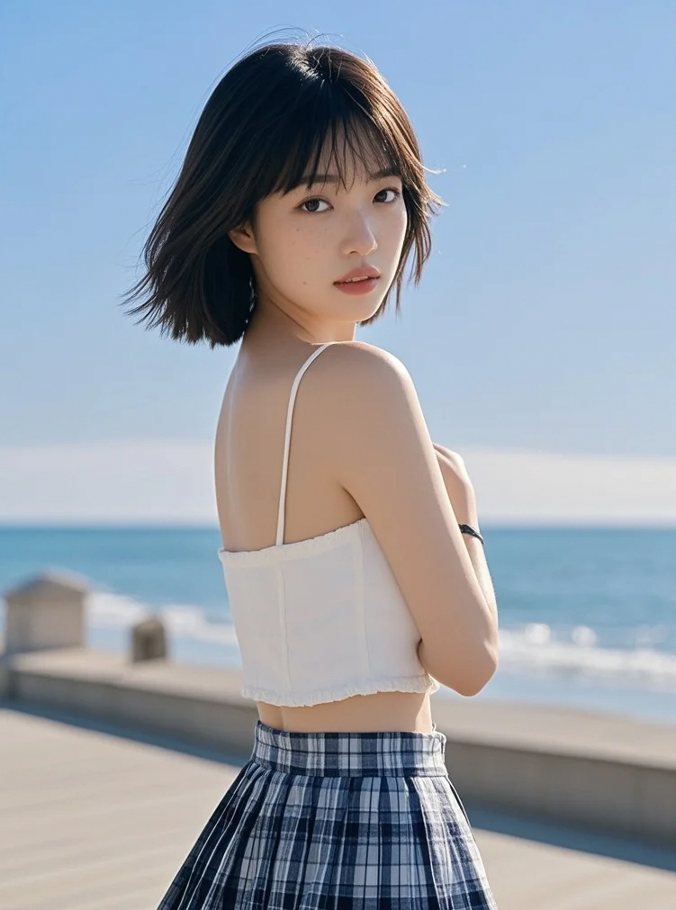 海湄梦澜，镜头里美女的柔情似水映潮痕