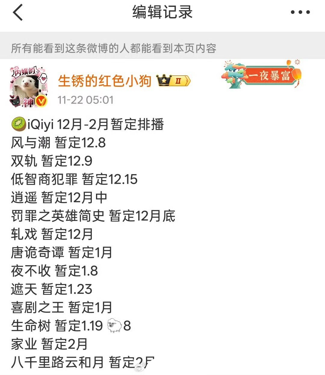 爱奇艺12月份要上6部剧，大甩卖