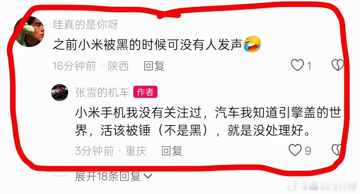网友质疑张雪为什么不在小米被黑的时候发声？张雪的回答太炸裂了，简直就是往伤口撒盐