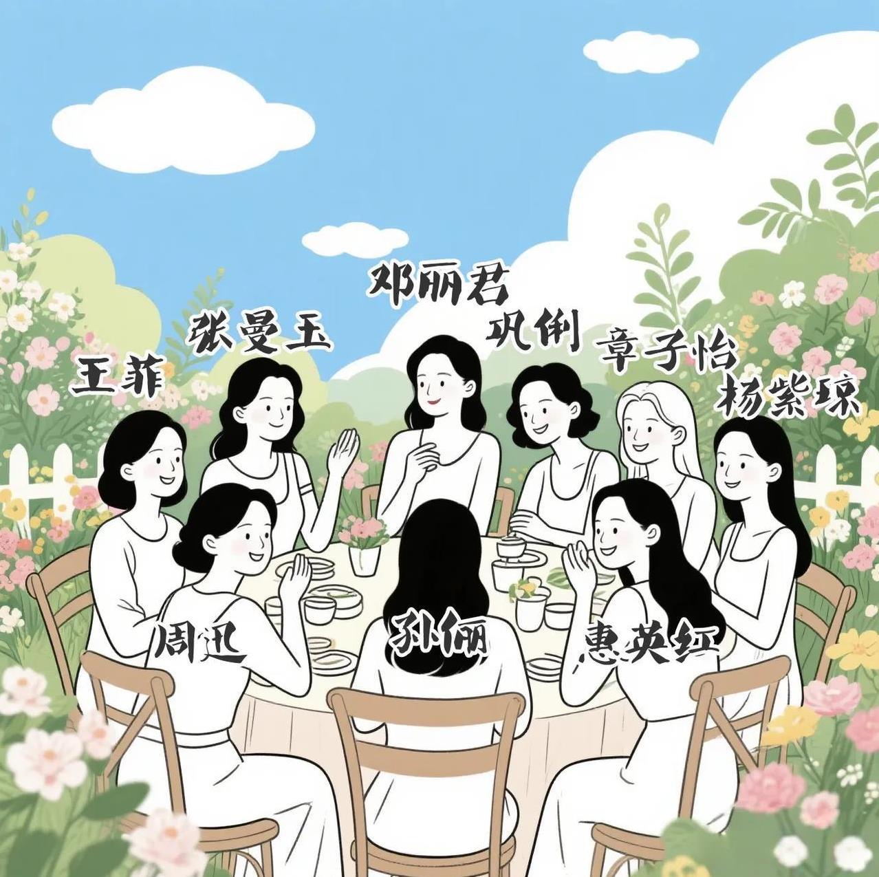 中国女明星有很多，能上这一桌的只有这9个，她们坐着，其他人只能站着。C位必须是歌