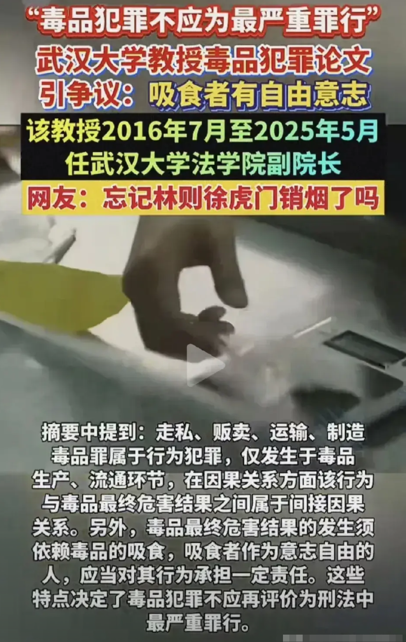 看到这位曾任武大法学院副院长的教授关于毒品犯罪论文中的描述，非常震惊！根据《大河
