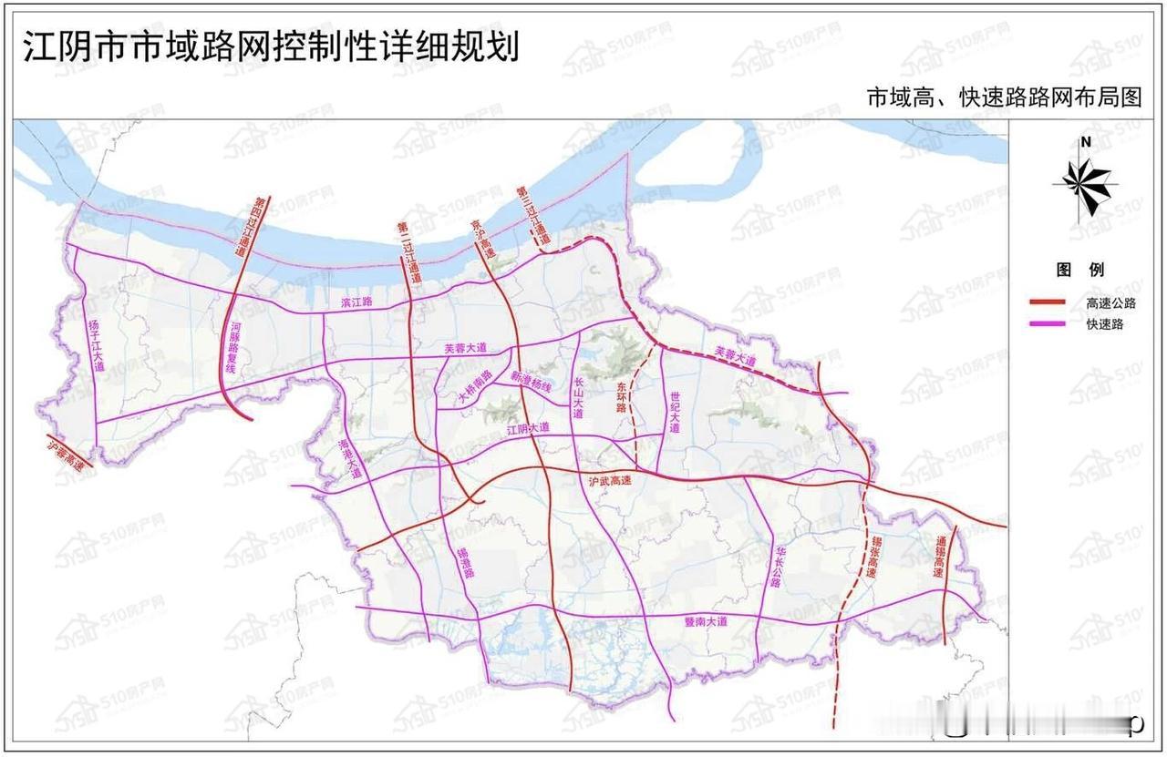 江阴这路网规划，特别快速路，真的是一言难尽呐！主城区市区范围内，只有双平行的东