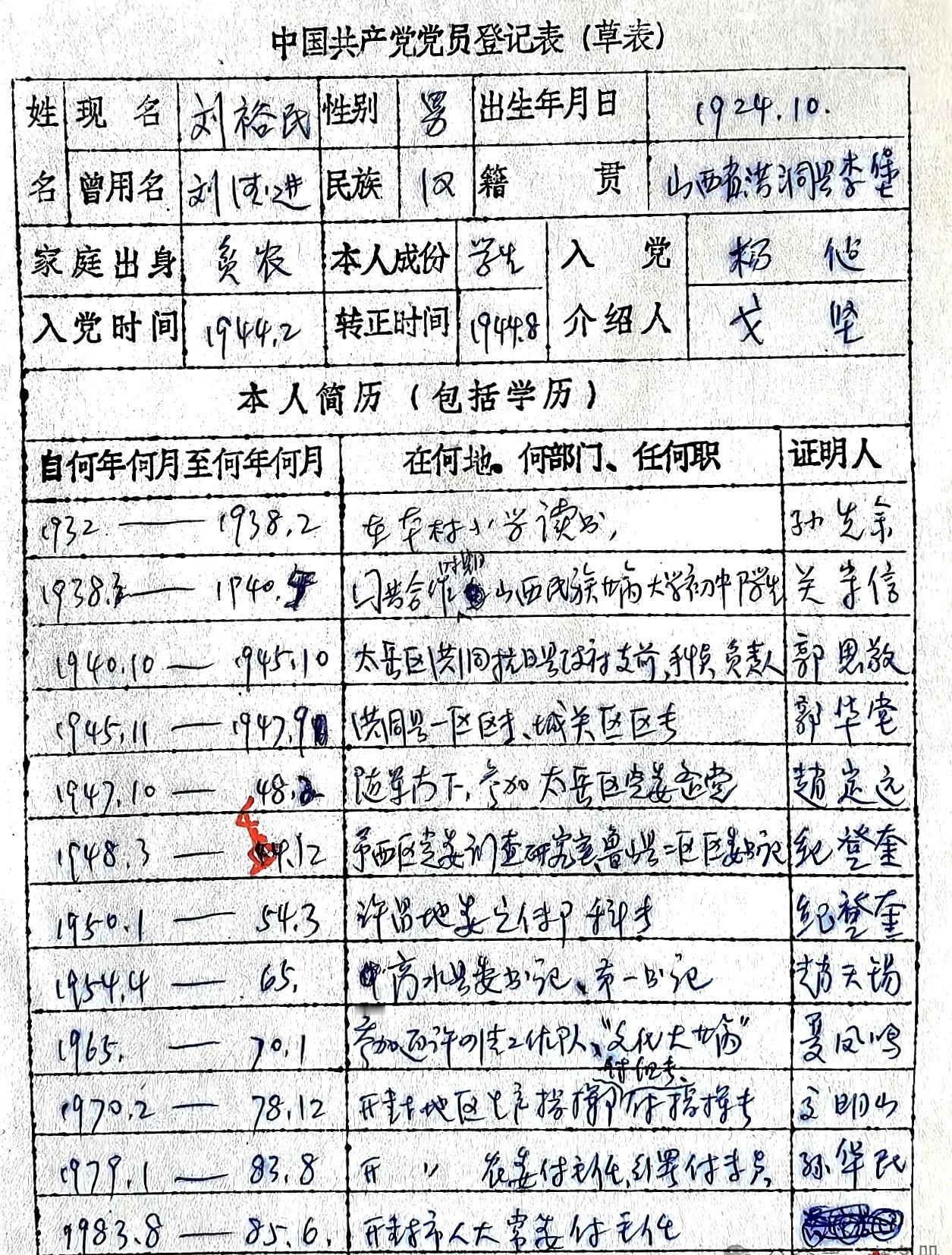 “证明人”是副国级的纪登奎！这位叫刘裕民的老革命，虽离休前为副厅级干部。但其在革