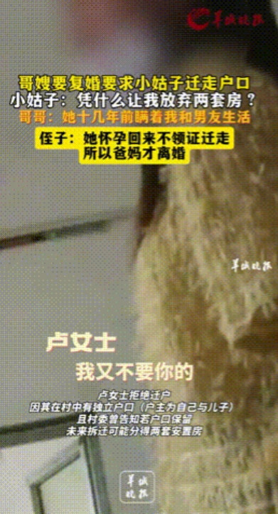 “简直欺人太甚！”河南，一对哥嫂要复婚，嫂子却逼小姑子把户口迁出村，只因拆迁小姑