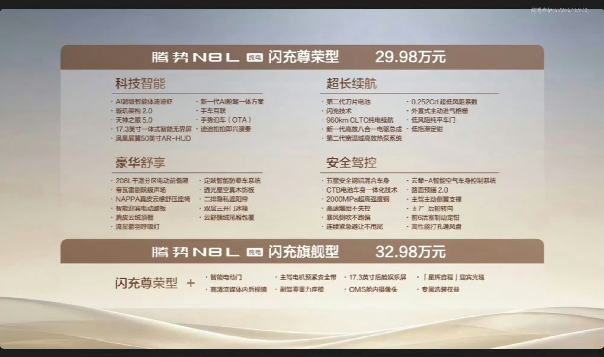 腾势N8L纯电版上市搭载超大的130.15kWh第二代刀片电池，CLTC续航达到