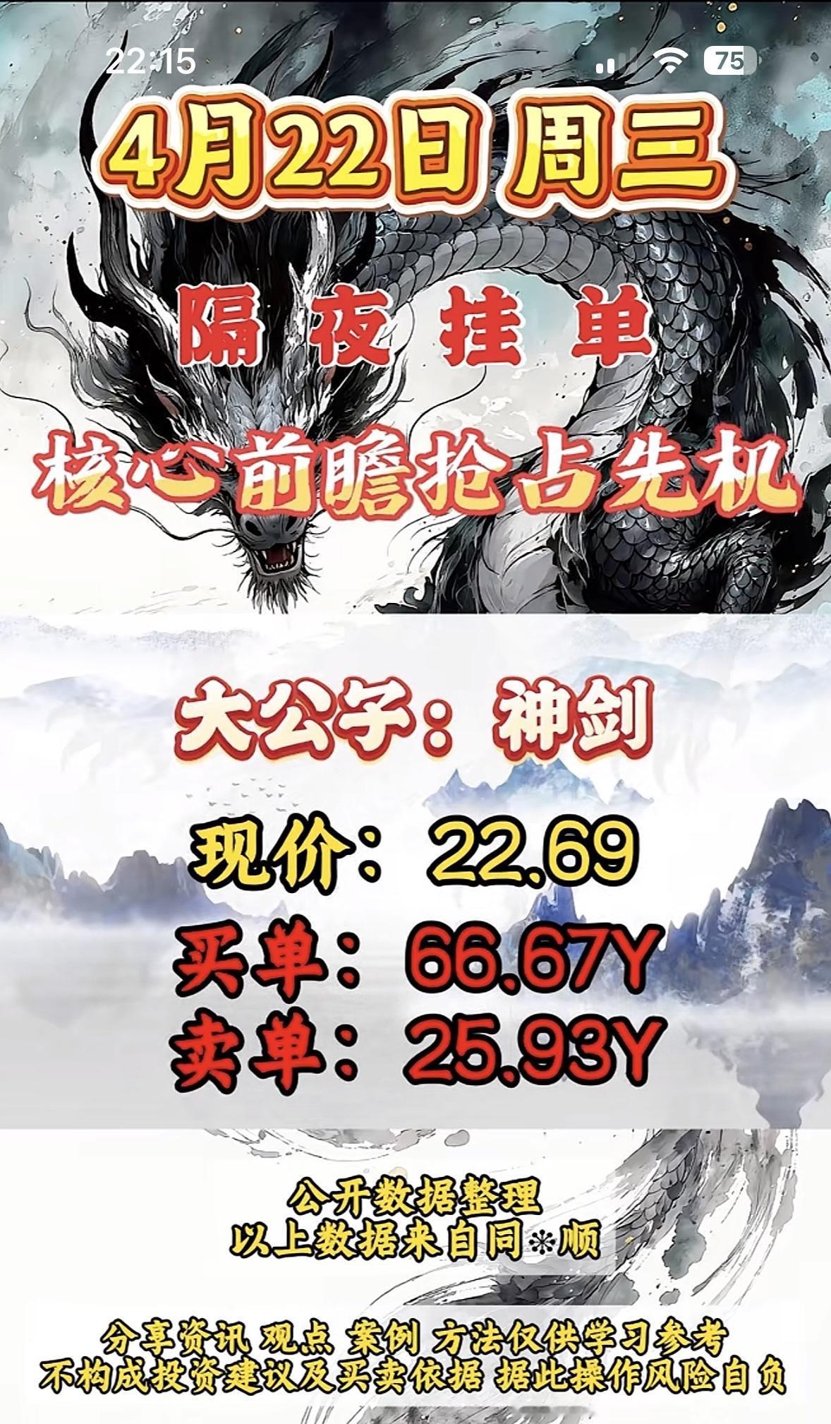 4月22日周三暗盘隔夜挂单排行榜揭晓4月22日周三，三公子卫星现价100.2