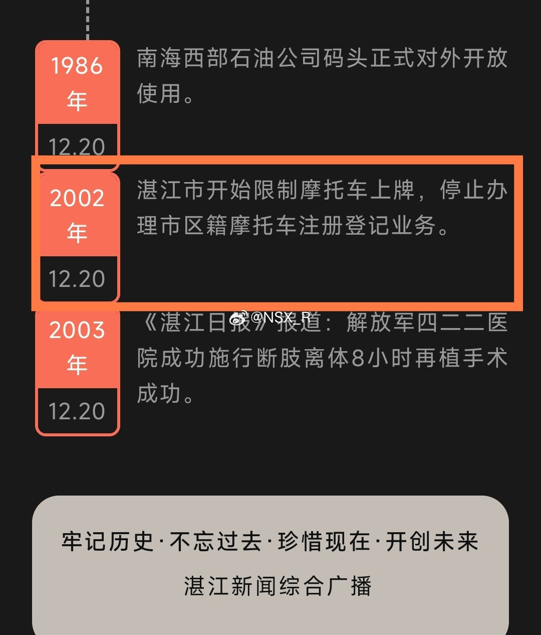 摩托车自2002年12月20日停止市区籍摩托车上牌登记的23年零一个月，合计84