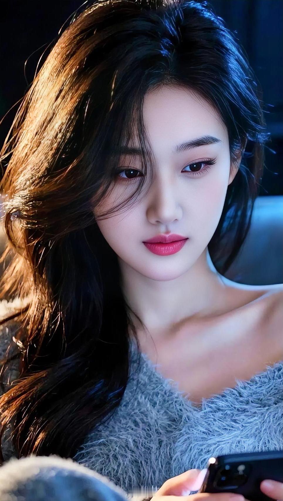 夜晚的温柔时光，手机里的她如此迷人。📸✨